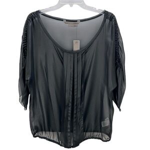 To The Max Black Sheer Ruched Sleeves Pleat Detail‎ Top Blouse L
